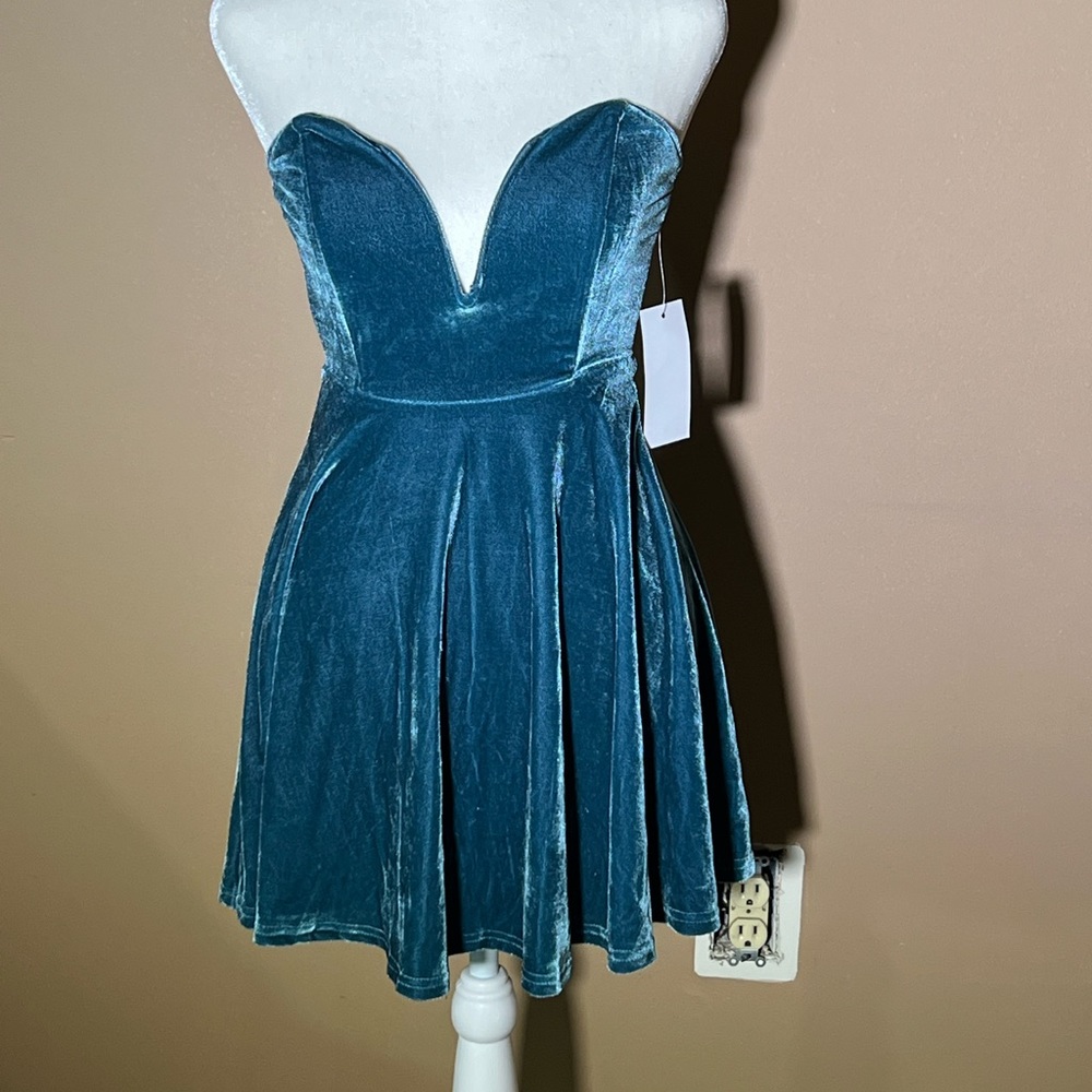 Teal velvet mini dress